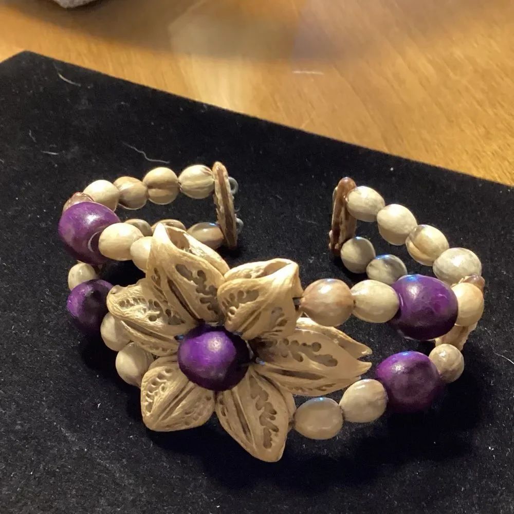 Natural Beige and Purple Adjustable Bracelet